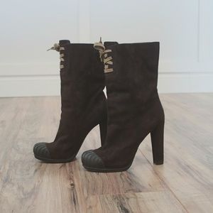 Fendi Suede Mid Calf Boot- Chocolate Brown